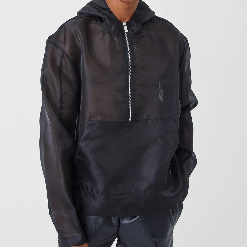 Black Sheer Hooded Jacket Size Large - Picture 1 of 6